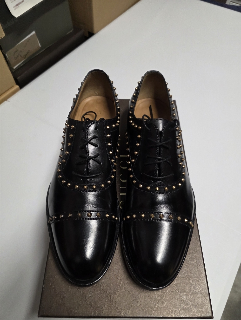 Gucci Black Betis Glamour Studded Lace Up Oxford - Picture 2 of 14